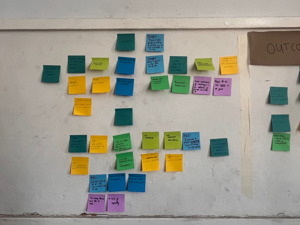 Post it notes capturing user insights from a government service design workshop